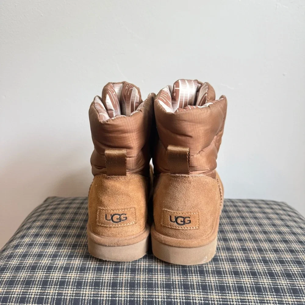 UGG Classic Maxi Toggle Puffer Suede Winter Boots Size 8 Chestnut Brown